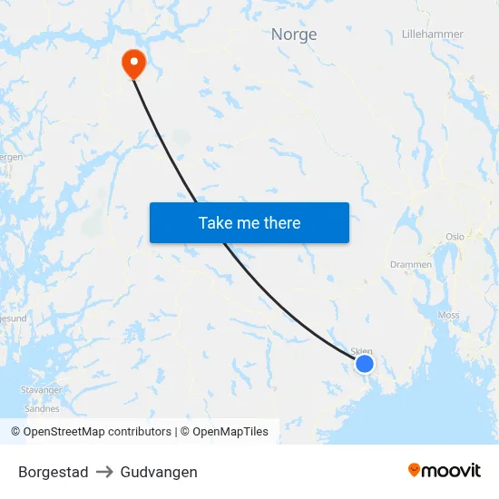 Borgestad to Gudvangen map