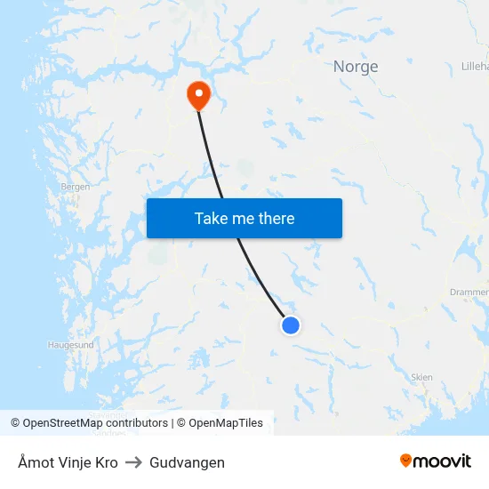 Åmot Vinje Kro to Gudvangen map