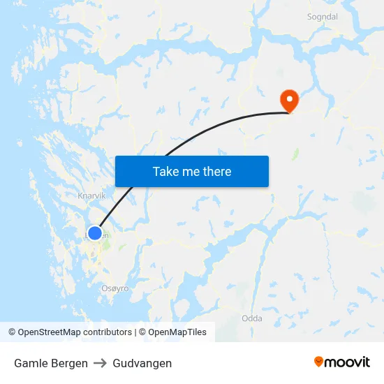 Gamle Bergen to Gudvangen map