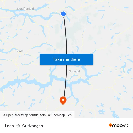 Loen to Gudvangen map