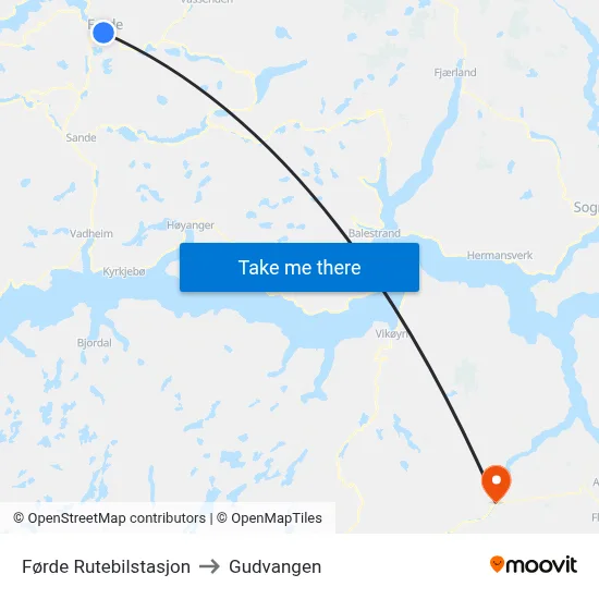 Førde Rutebilstasjon to Gudvangen map