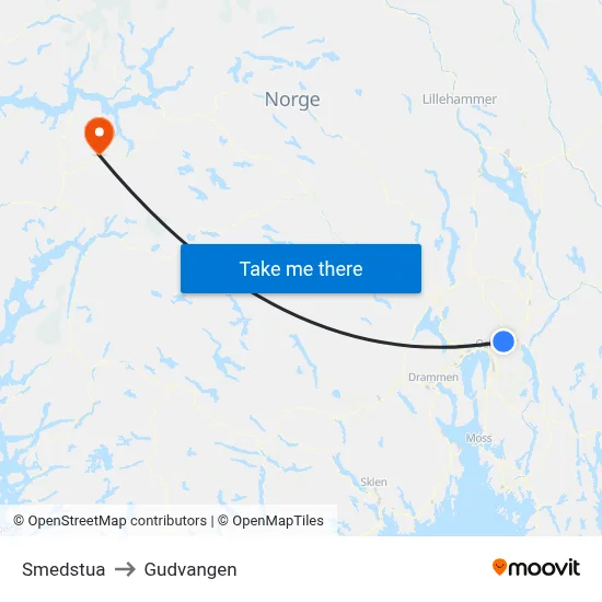 Smedstua to Gudvangen map