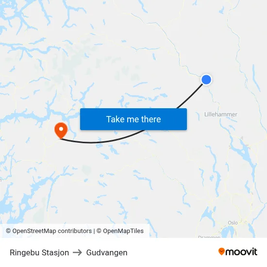 Ringebu Stasjon to Gudvangen map