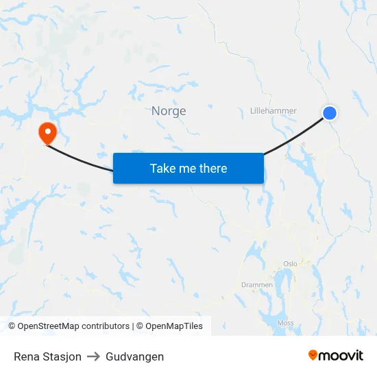 Rena Stasjon to Gudvangen map
