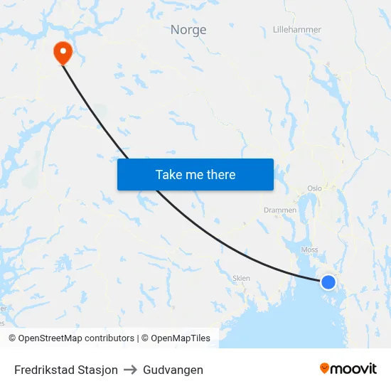 Fredrikstad Stasjon to Gudvangen map