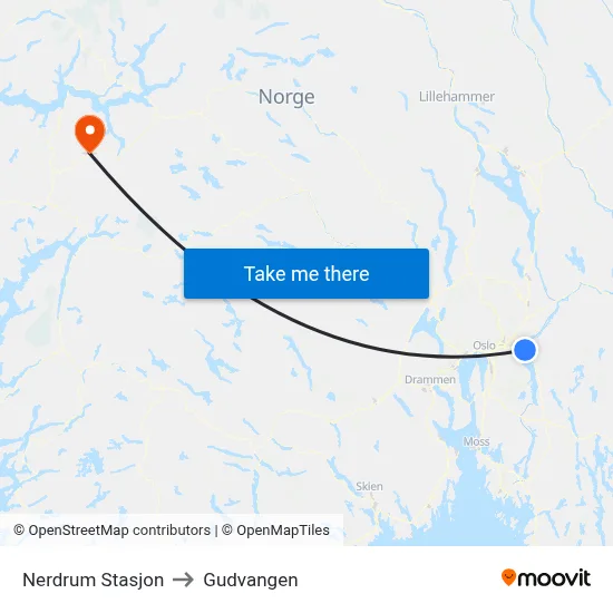Nerdrum Stasjon to Gudvangen map