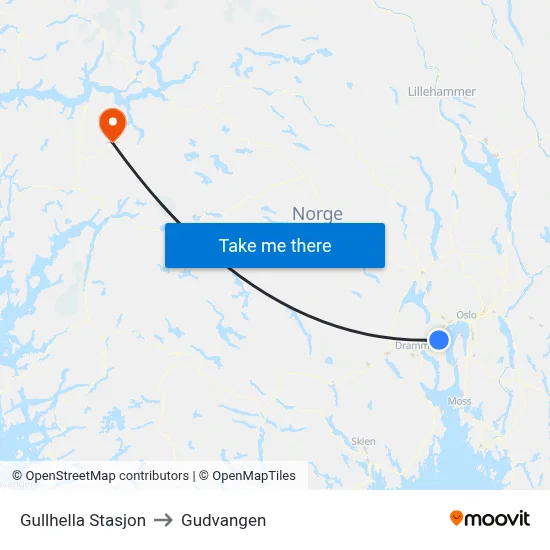 Gullhella Stasjon to Gudvangen map