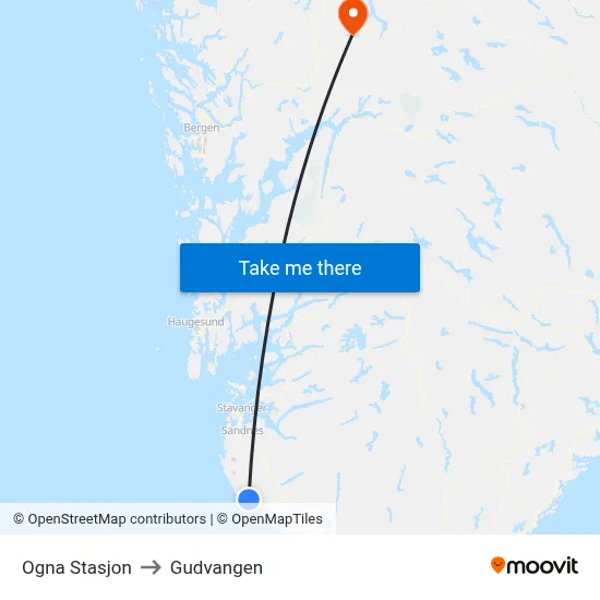 Ogna Stasjon to Gudvangen map
