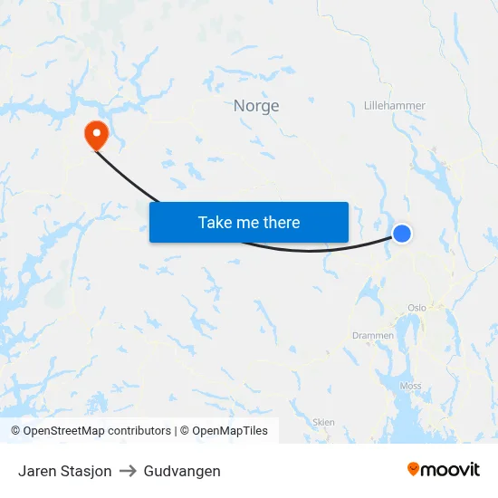 Jaren Stasjon to Gudvangen map