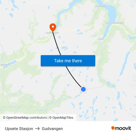 Upsete Stasjon to Gudvangen map