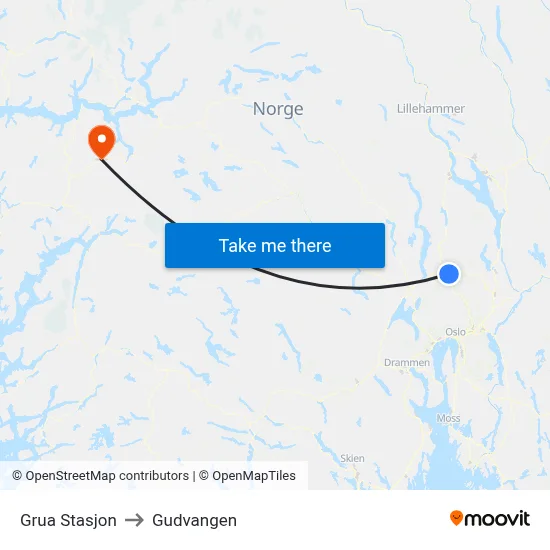 Grua Stasjon to Gudvangen map