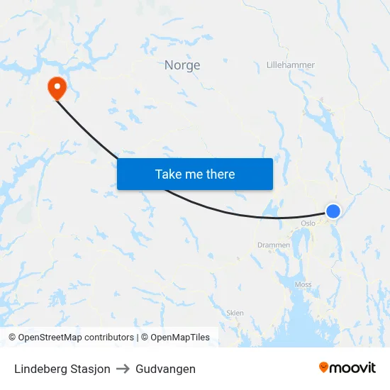 Lindeberg Stasjon to Gudvangen map