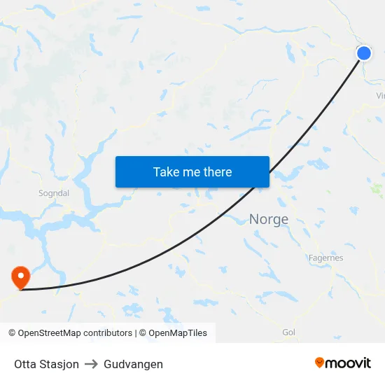 Otta Stasjon to Gudvangen map