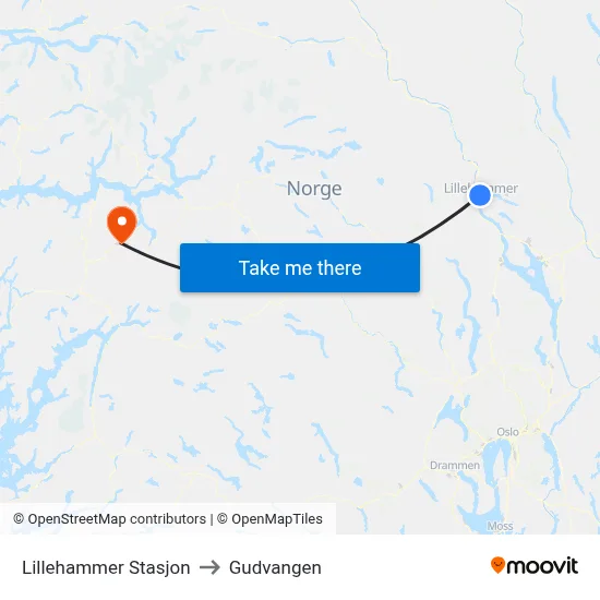 Lillehammer Stasjon to Gudvangen map