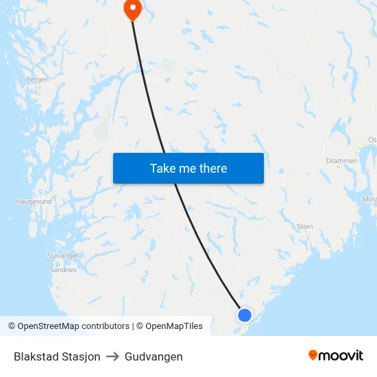 Blakstad Stasjon to Gudvangen map