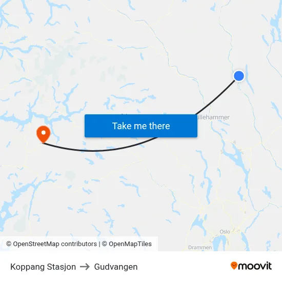 Koppang Stasjon to Gudvangen map