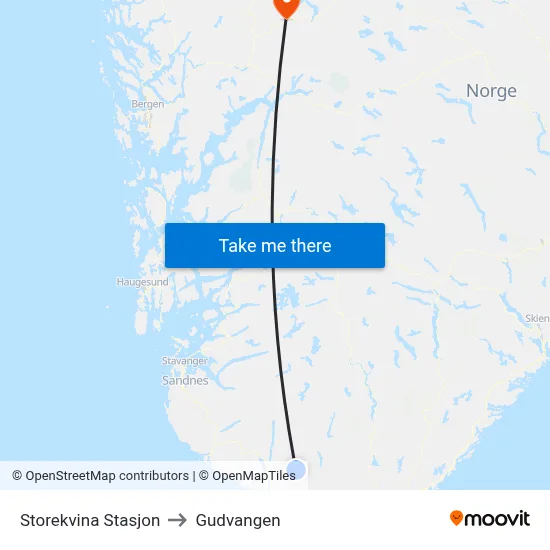 Storekvina Stasjon to Gudvangen map