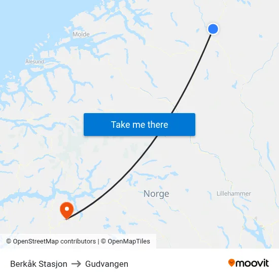 Berkåk Stasjon to Gudvangen map