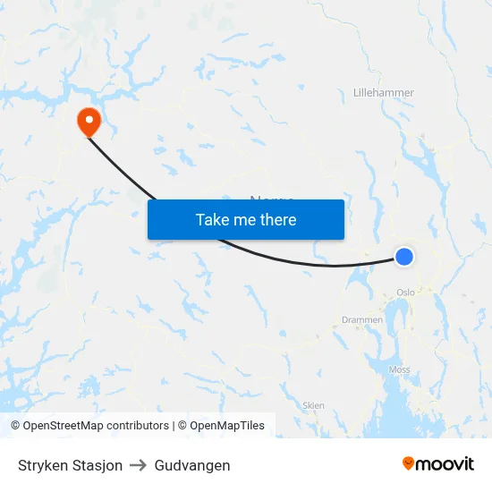 Stryken Stasjon to Gudvangen map