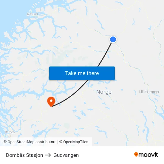 Dombås Stasjon to Gudvangen map