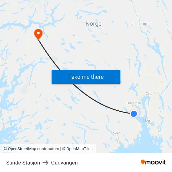 Sande Stasjon to Gudvangen map