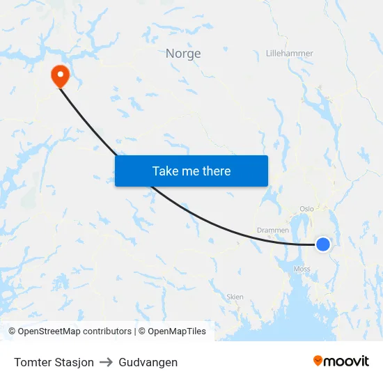 Tomter Stasjon to Gudvangen map