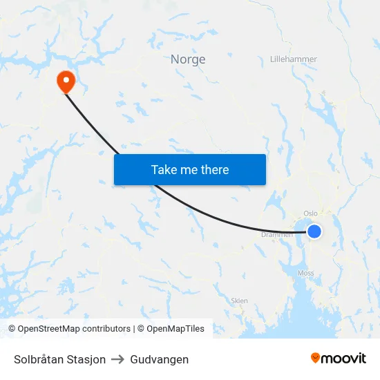 Solbråtan Stasjon to Gudvangen map