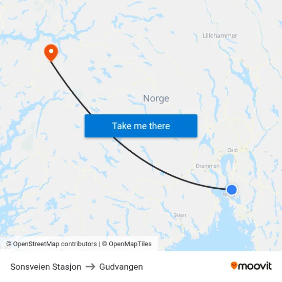 Sonsveien Stasjon to Gudvangen map