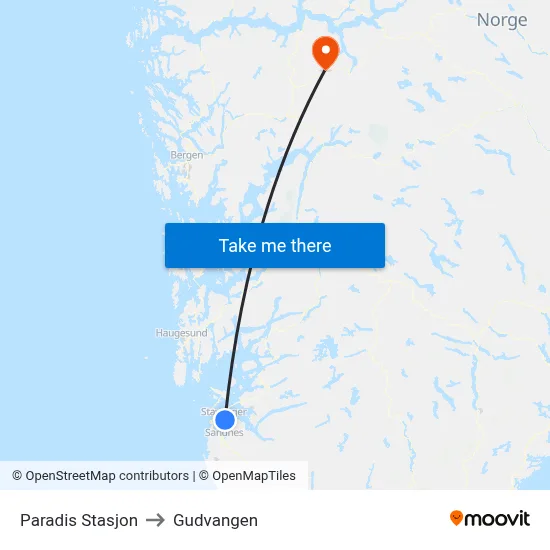 Paradis Stasjon to Gudvangen map