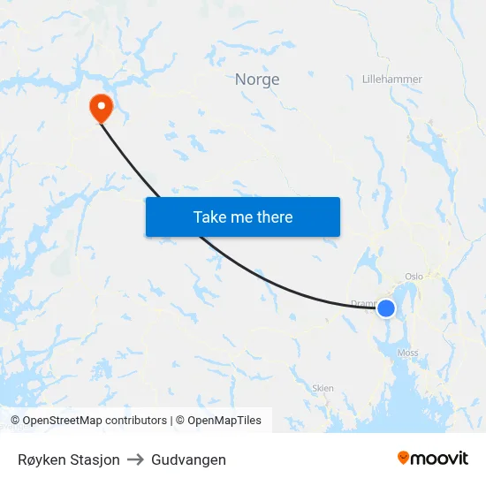 Røyken Stasjon to Gudvangen map