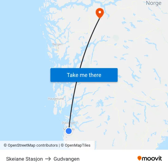Skeiane Stasjon to Gudvangen map