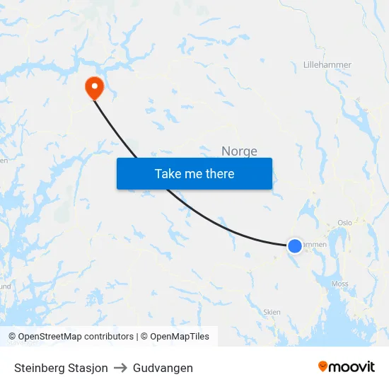 Steinberg Stasjon to Gudvangen map