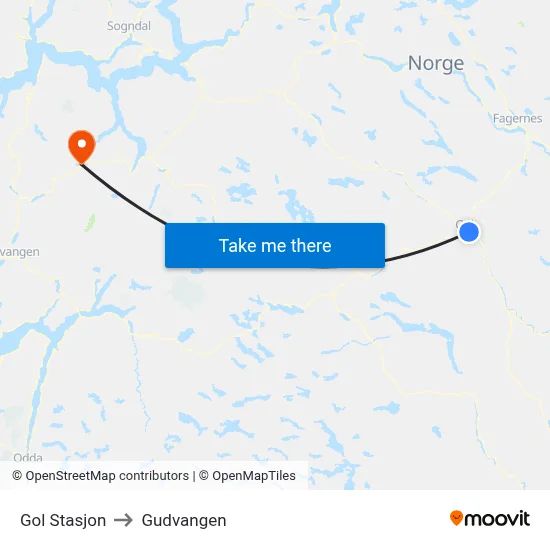 Gol Stasjon to Gudvangen map