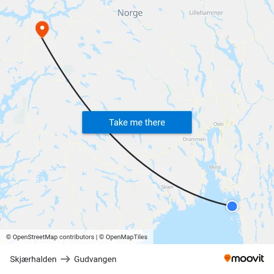Skjærhalden to Gudvangen map