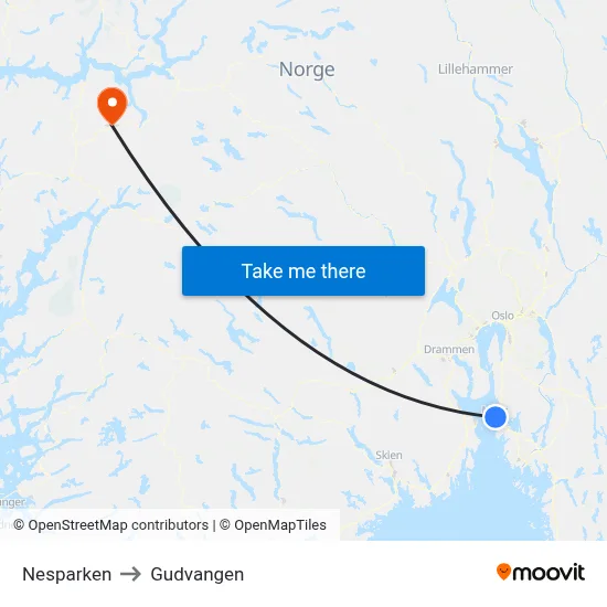 Nesparken to Gudvangen map