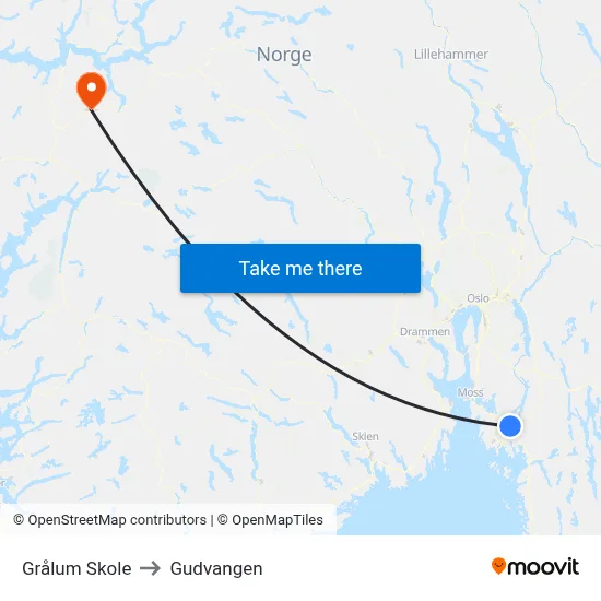 Grålum Skole to Gudvangen map