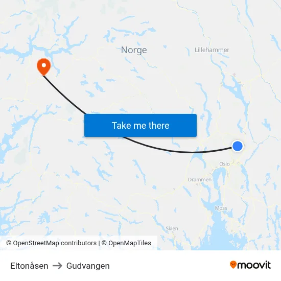 Eltonåsen to Gudvangen map