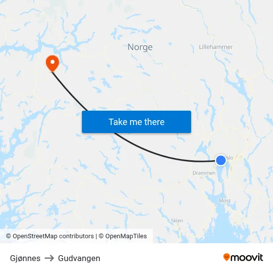 Gjønnes to Gudvangen map