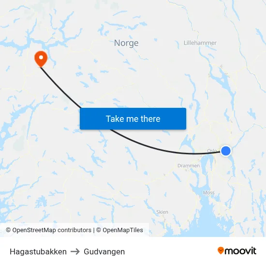 Hagastubakken to Gudvangen map
