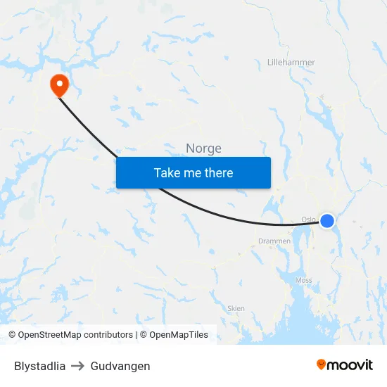 Blystadlia to Gudvangen map
