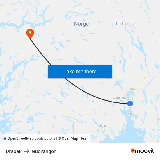 Drøbak to Gudvangen map