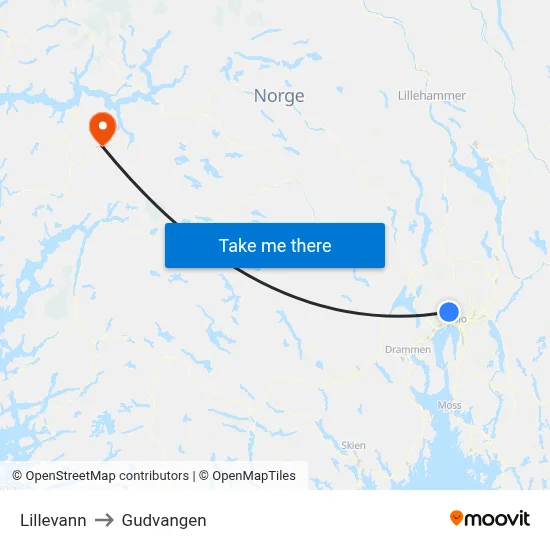 Lillevann to Gudvangen map