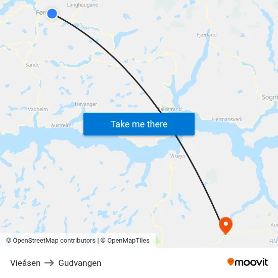 Vieåsen to Gudvangen map