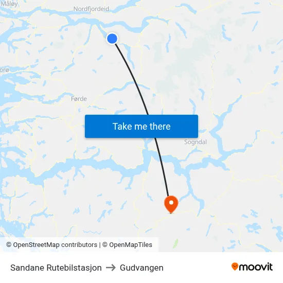 Sandane Rutebilstasjon to Gudvangen map