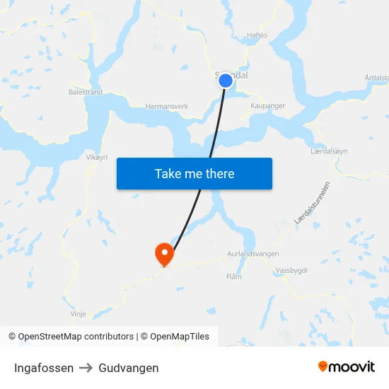 Ingafossen to Gudvangen map