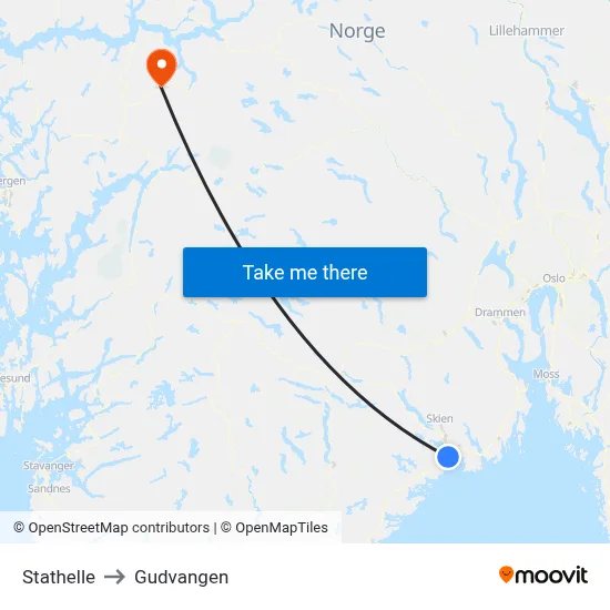 Stathelle to Gudvangen map