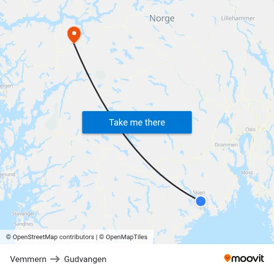 Vemmern to Gudvangen map