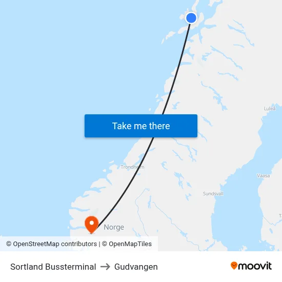 Sortland Bussterminal to Gudvangen map