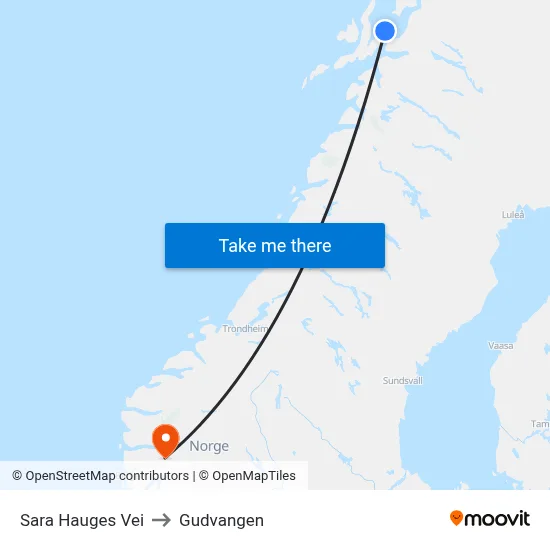 Sara Hauges Vei to Gudvangen map