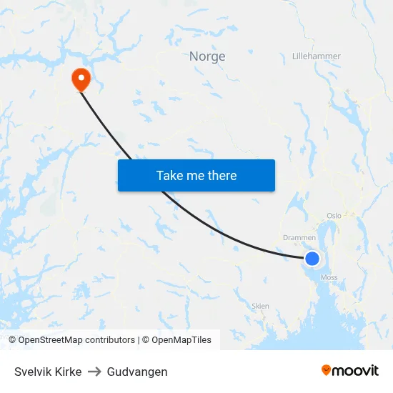 Svelvik Kirke to Gudvangen map